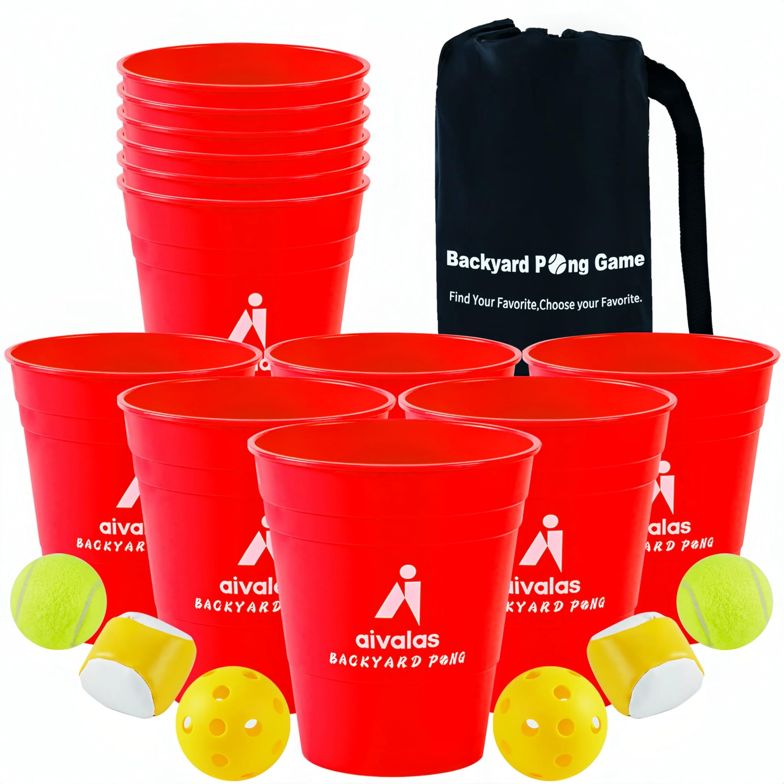 Aivalas Yard Pong Giant Outdoor Toss Games XL Buckets with Giant, Red