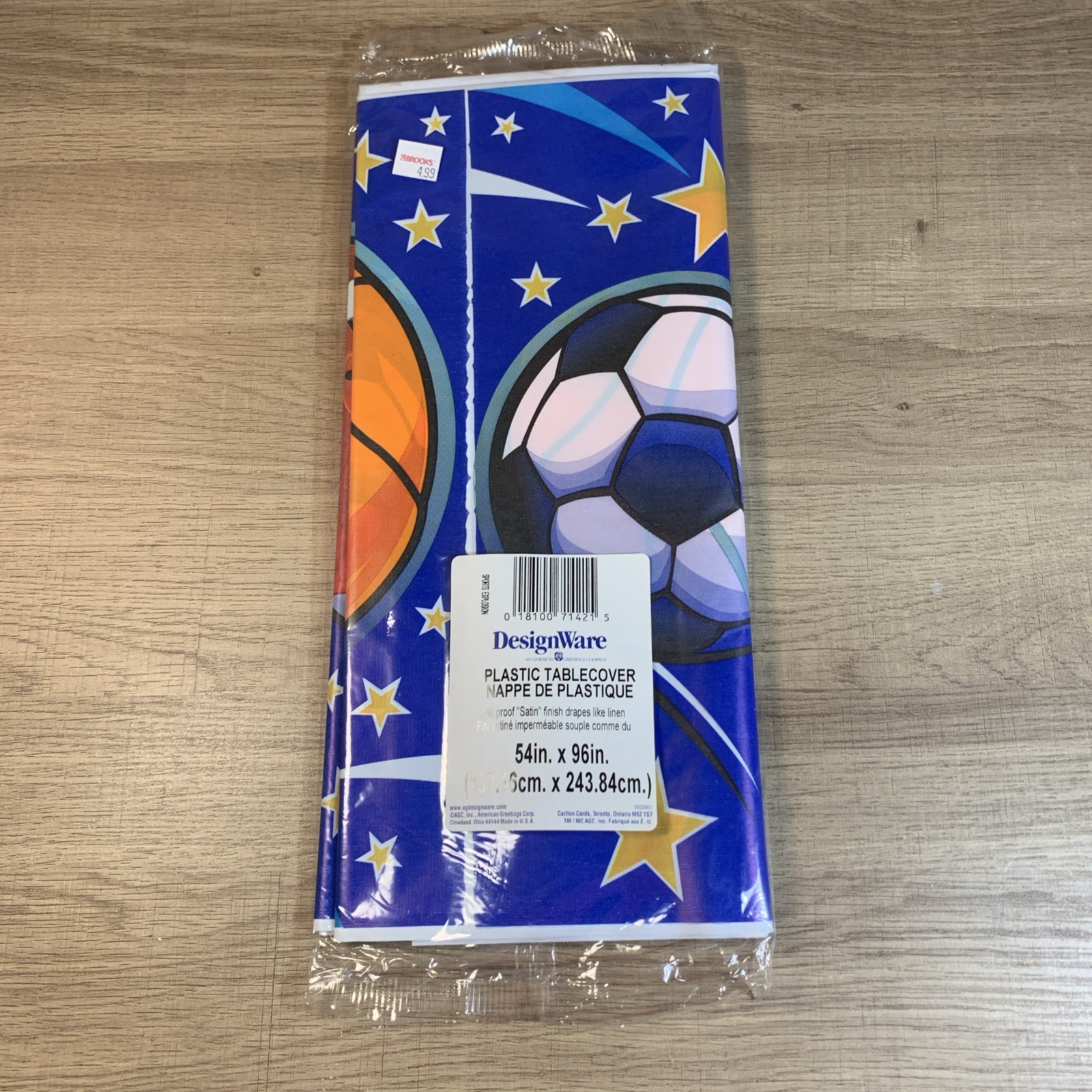 NEW NOS Vintage DesignWare Plastic Tablecover 54″x96″ SPORTS