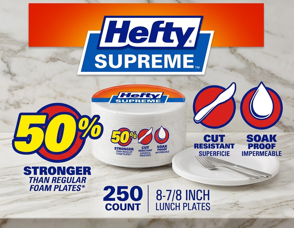 Hefty Supreme Foam Disposable Lunch Plates 8 7/8″ 250 ct