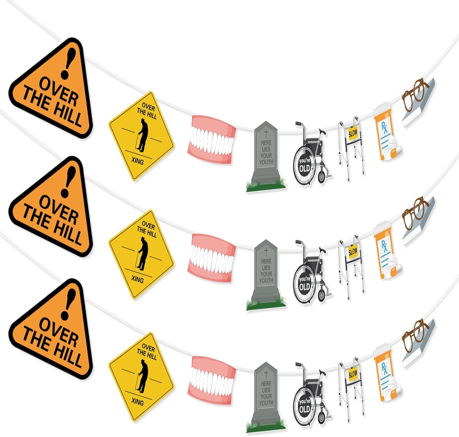 Over the Hill Birthday Decorations Banner, 3Pcs over the Hill Banner Garland Pre