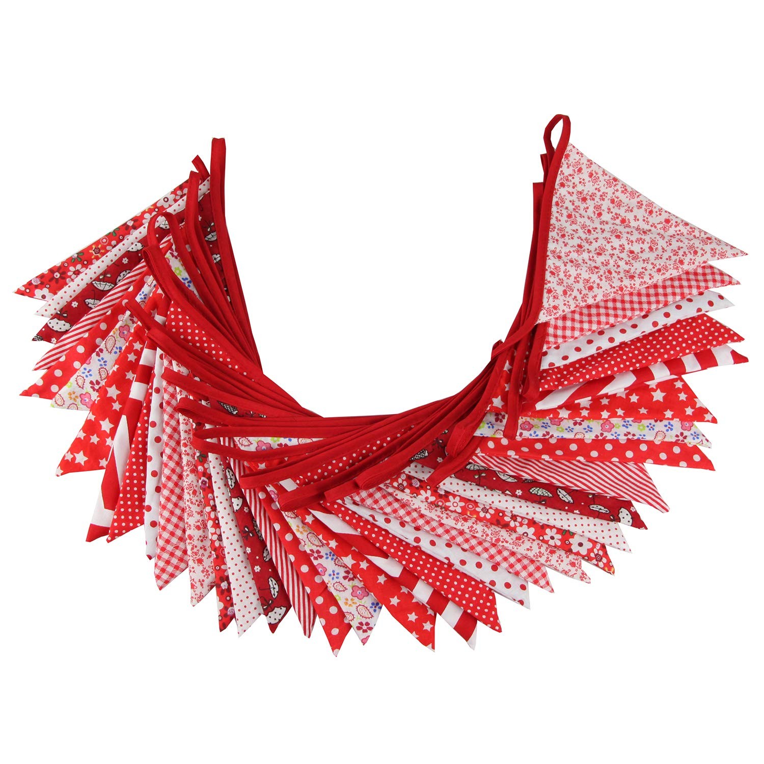 10M/32Ft Triangle Bunting Banner, 36 Pcs Cotton Fabric Flags Pennant Red