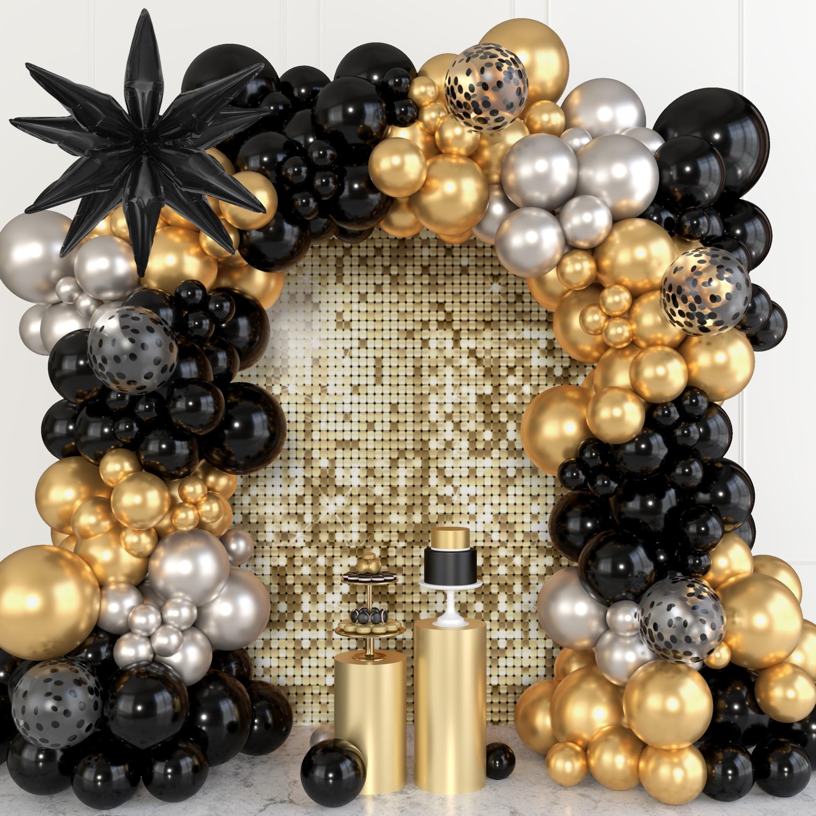 Black and Gold Balloons Arch Kit for Graduation Party Decorations, 145Pcs Bla…