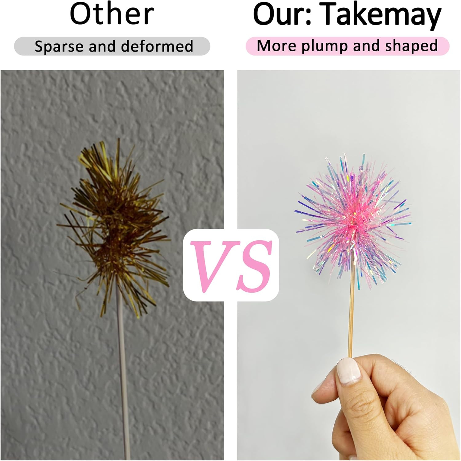 10PCS Foil Firework Cupcake Toppers, Happy Birthday Cake Toppers, Sparkle Tinse