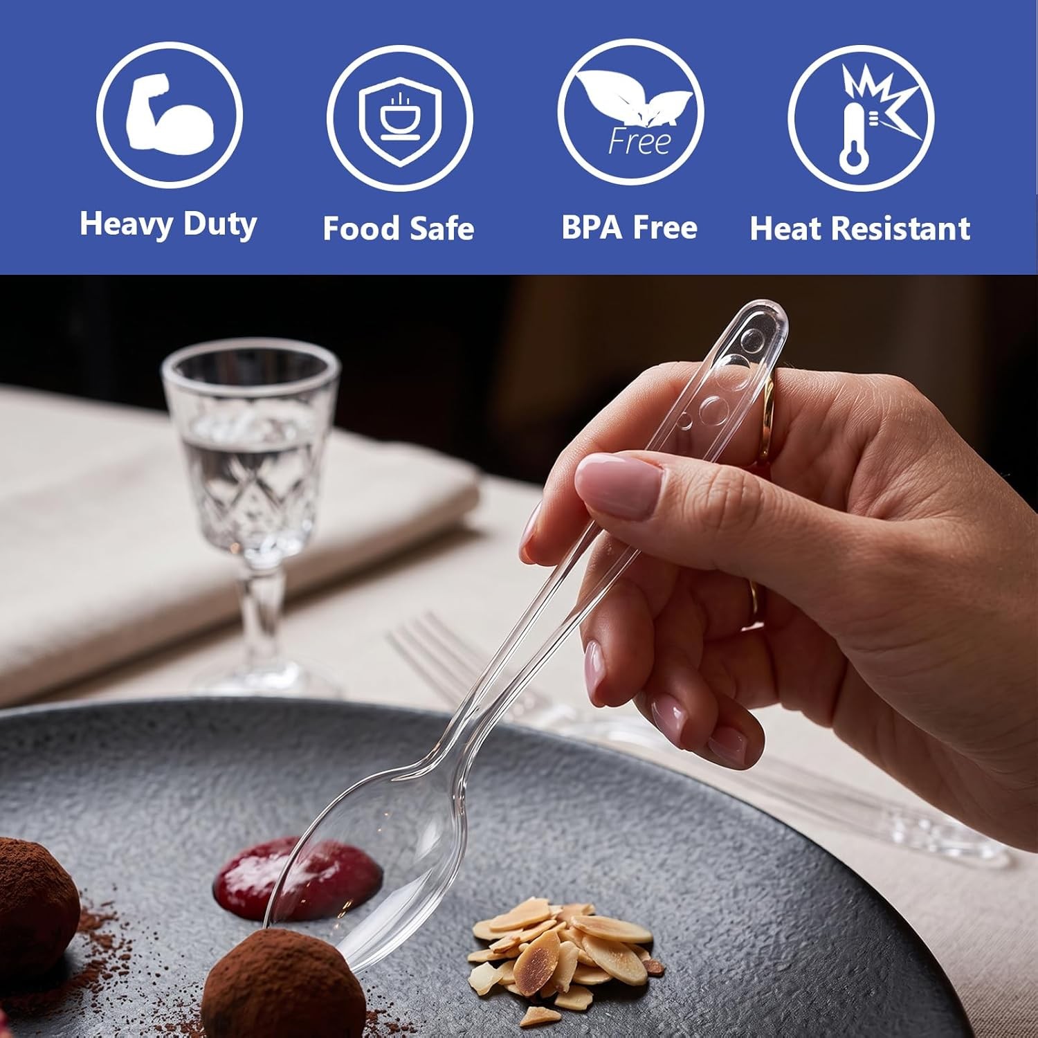 100 Count Plastic Spoons,Heavy Plastic Silverware,Premium Disposable Spoons,