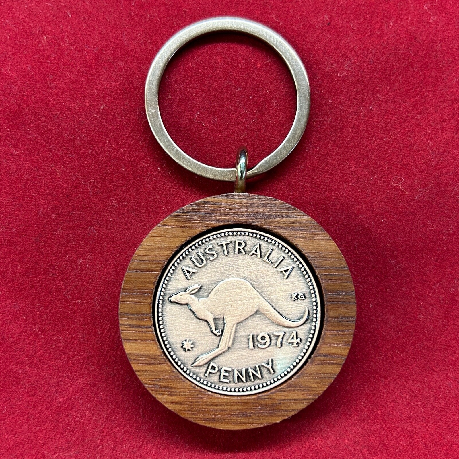 Jarrah Penny Keyring with an Australian penny of your choice