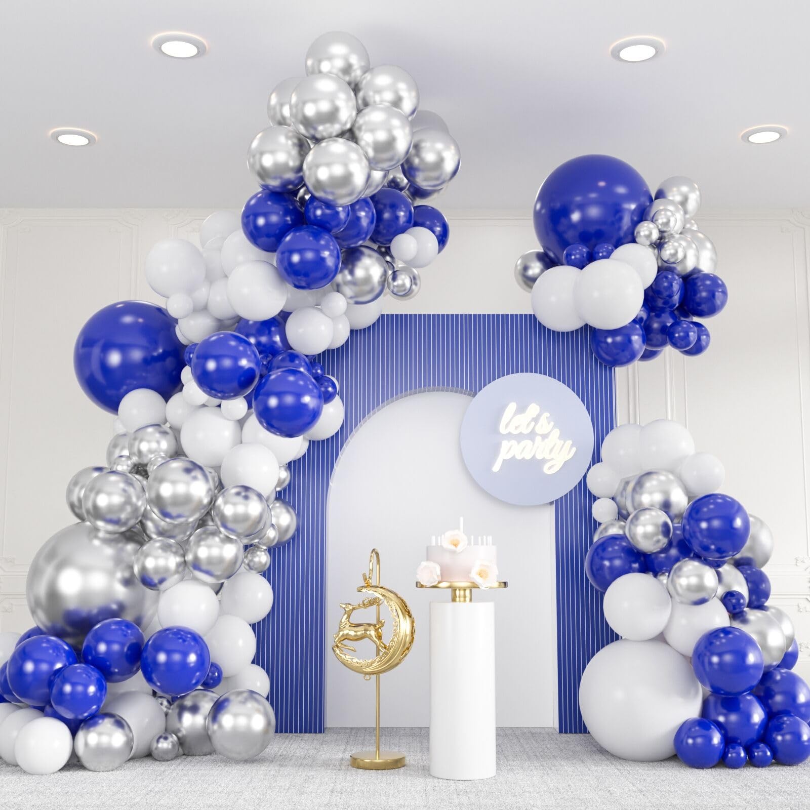 136pcs Blue White Silver Balloon Garland Kit 18/12/10/5 Inch Royal Blue, Sil…