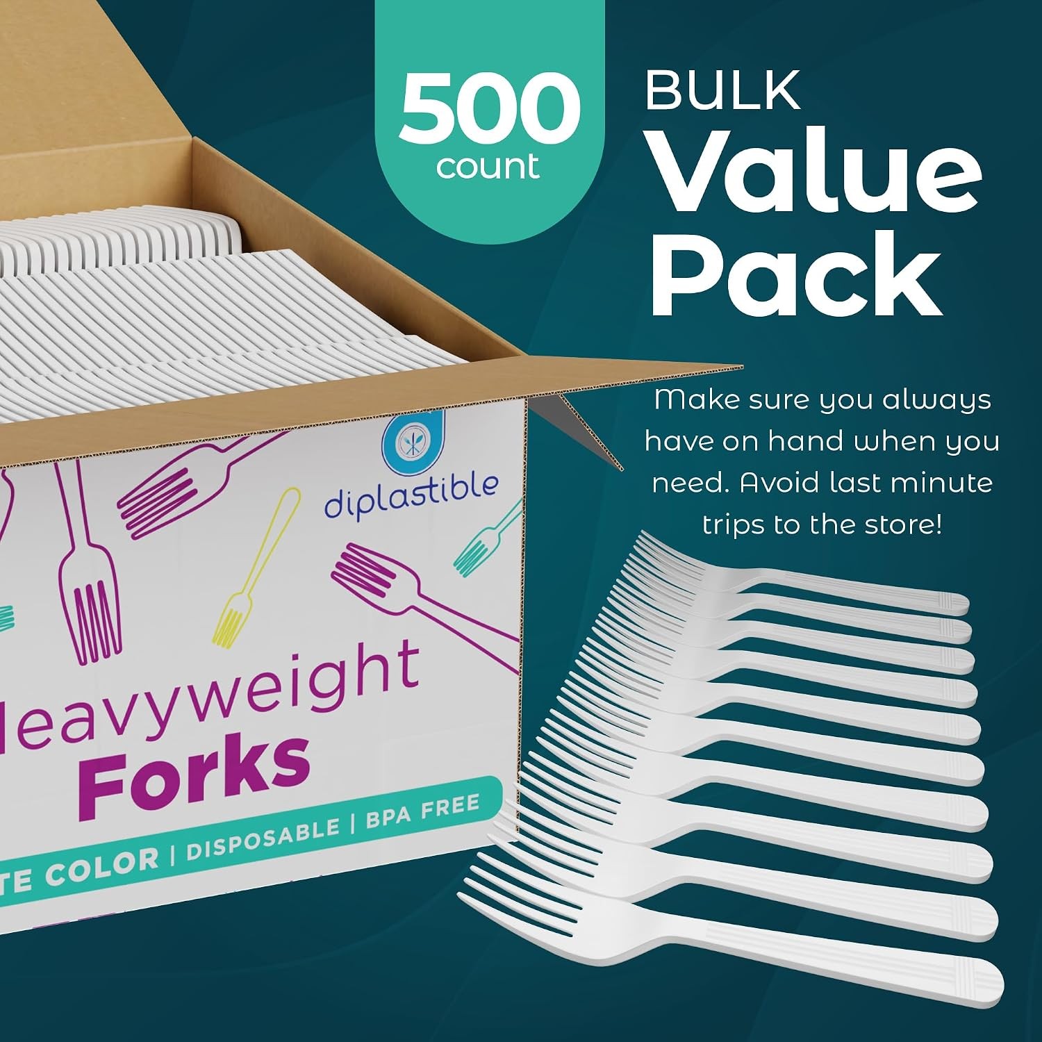 500 Count Heavyweight Disposable White Plastic Forks Party Pack Fork Set