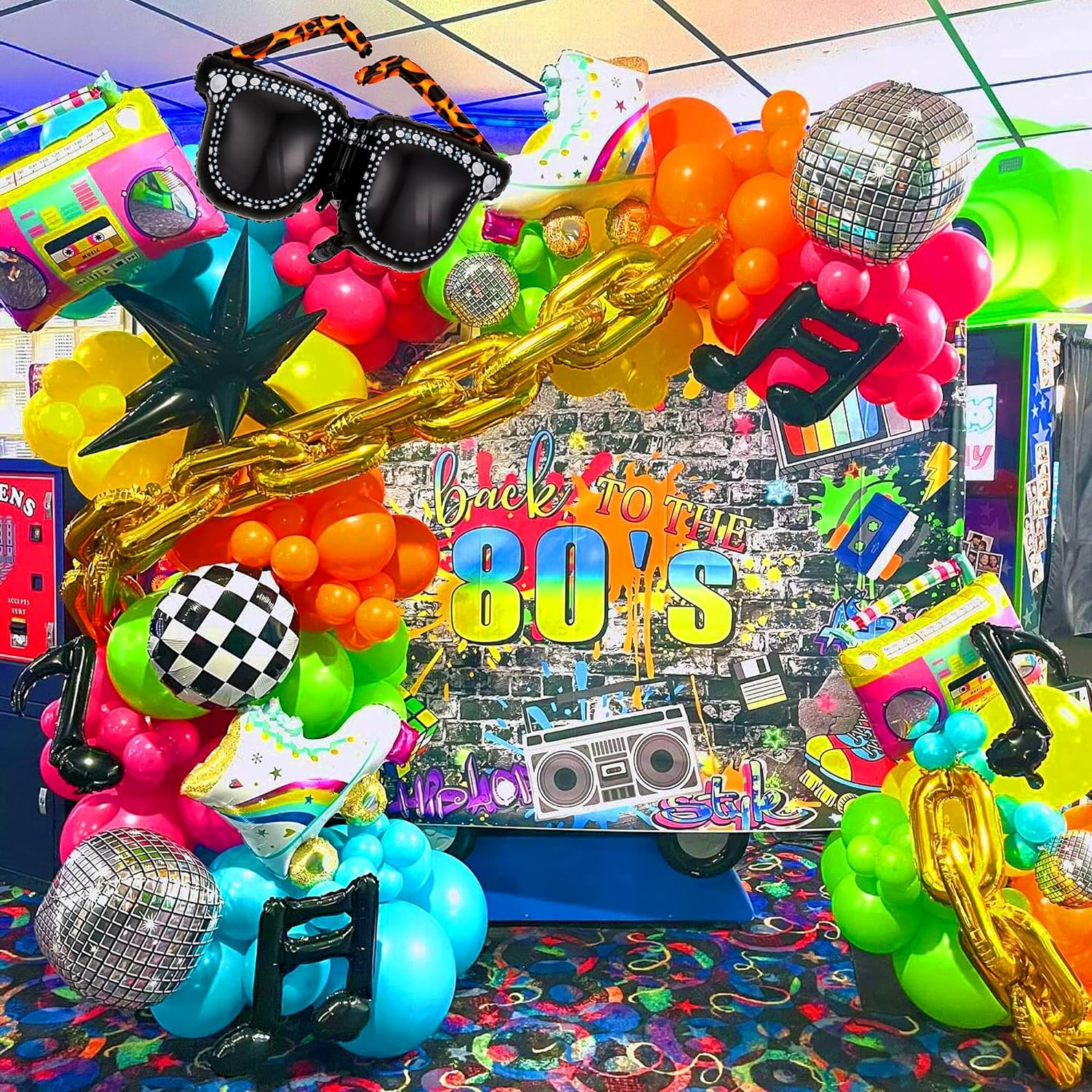 171Pcs 80s 90s Disco Balloon Arch Kit – Retro Party Decorations, Foil Balloons