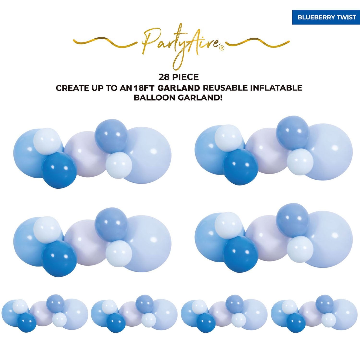 PartyAire 18′ Reusable PVC Balloon Arch, 28 pc. Blues SAMEDAYSHIP!!