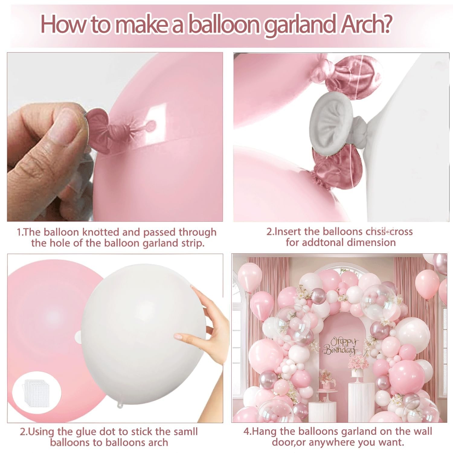 Pink and White Balloon Arch Kit, Pastel Pink Balloon Garland with Dusty Light…