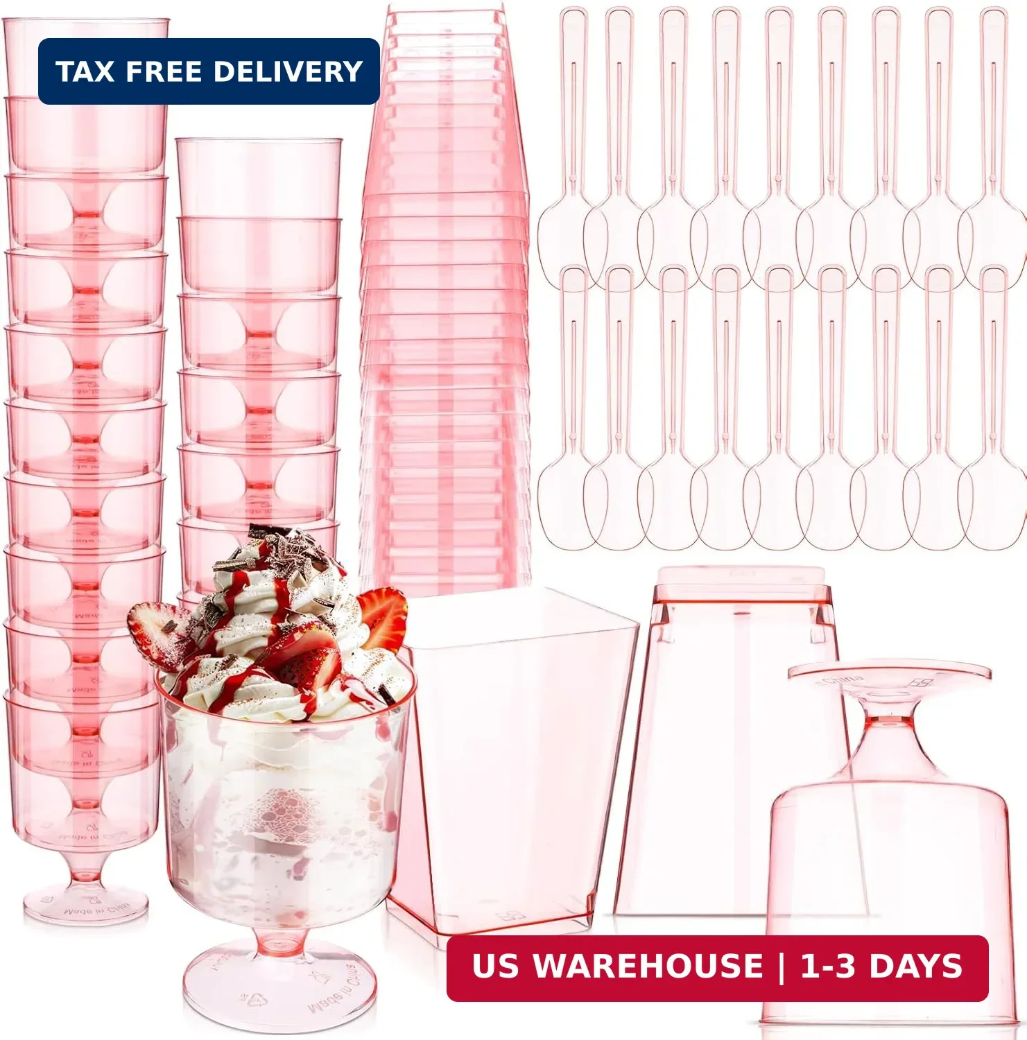 Funnymoom 100 Pcs Dessert Cups with Spoons 5 oz Clear Plastic Dessert Parfait Cu