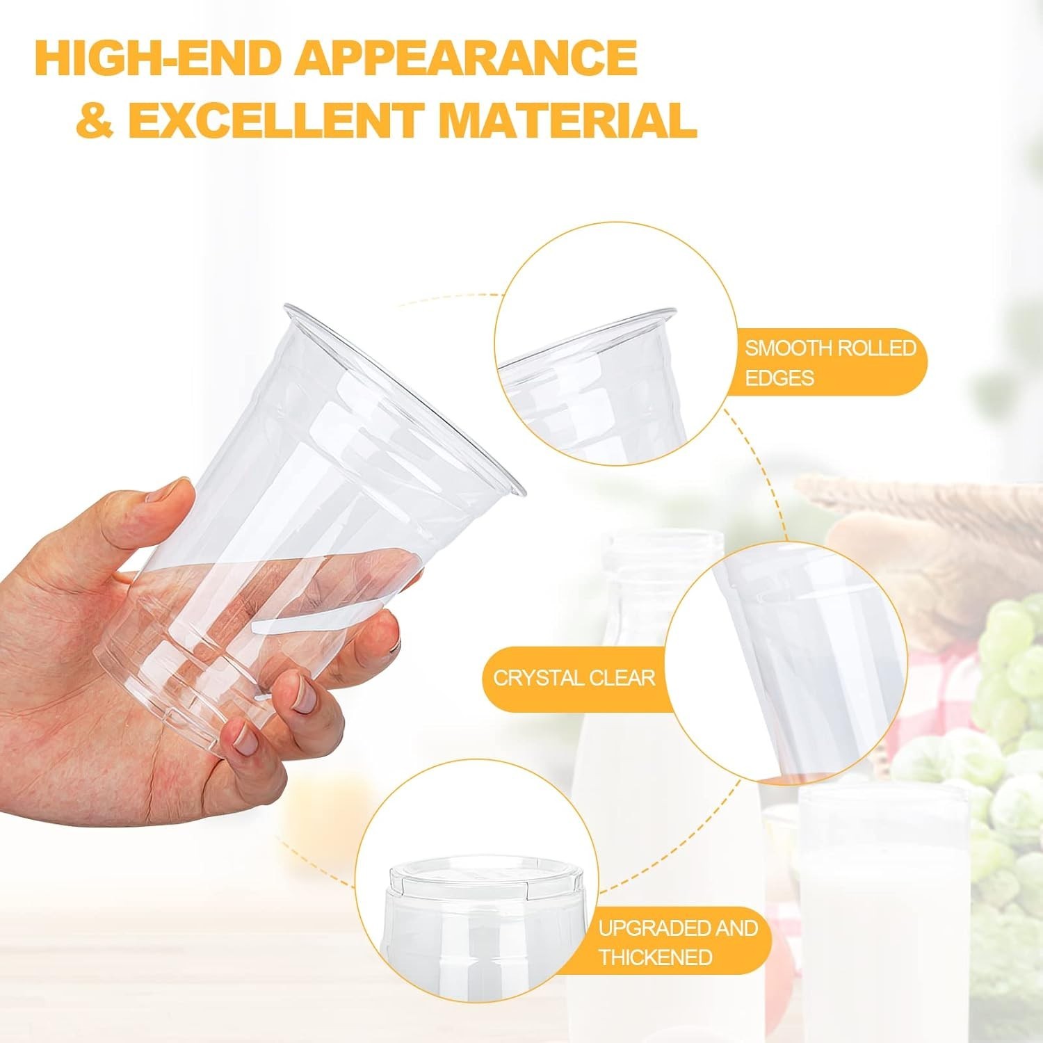 100 Pack 16oz Clear Plastic Coffee Cups – Cold & Hot Drinks, Reusable