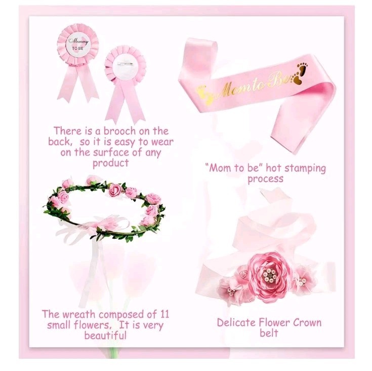 5 Pc Pink Maternity Sash Set Daddy and Mommy to be Corsage Pin Baby Shower