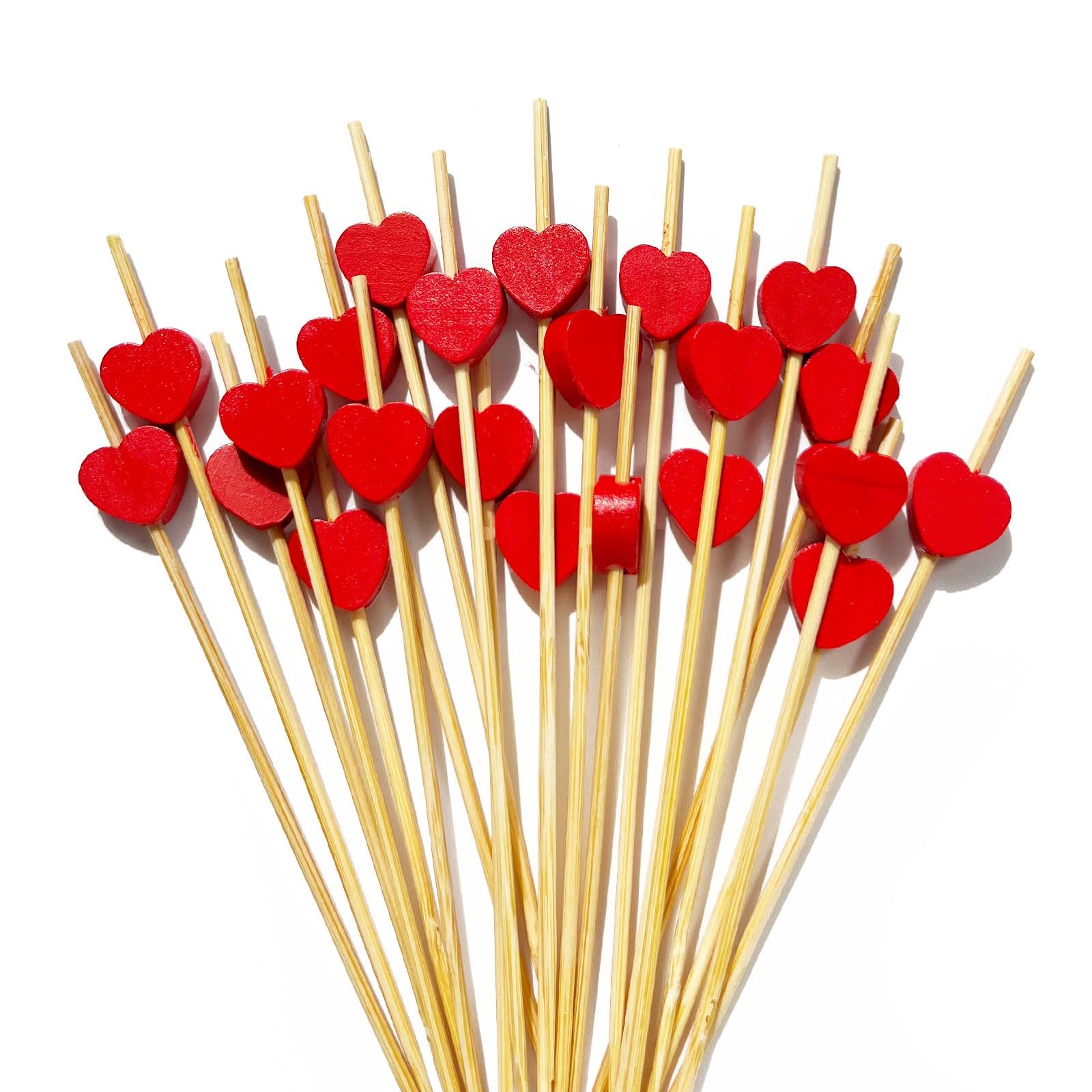 Cocktail Picks, 4.7 Inch Red Heart Toothpicks for Appetizers,100 PCS Bamboo C…
