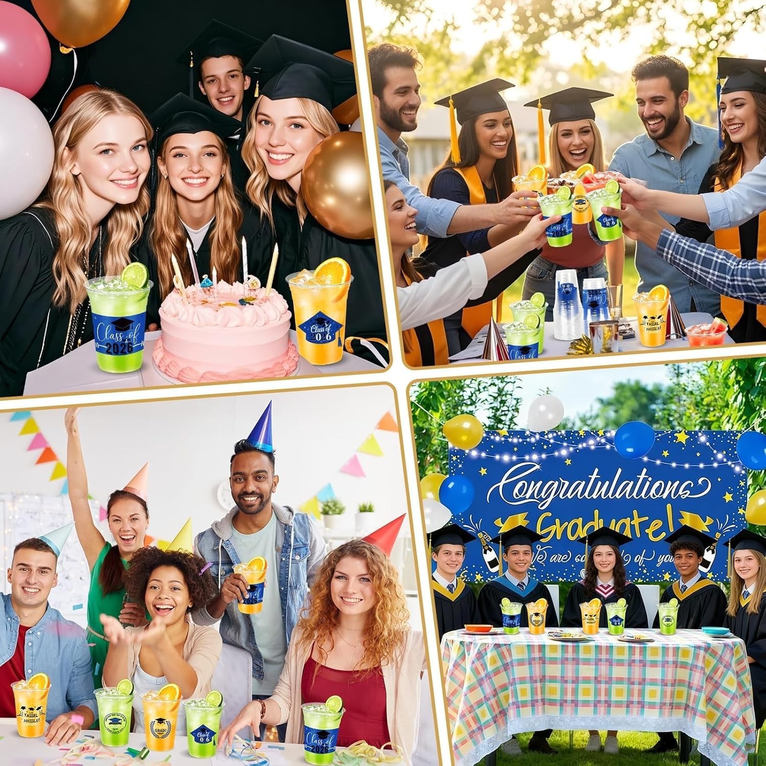100 Pack 16oz Blue Graduation Decorations Cups, Class of 2026 Disposable Plas…