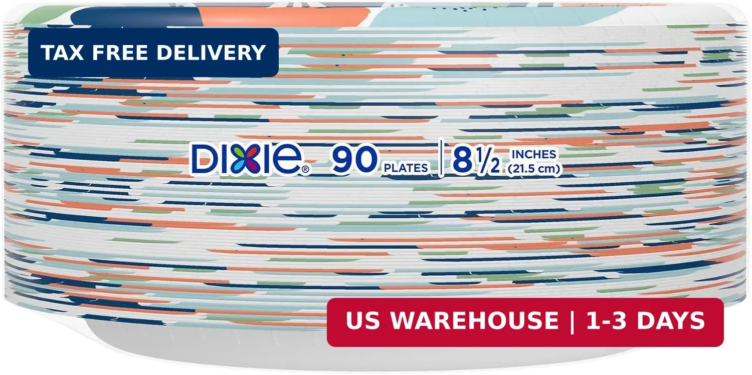 Dixie Medium Paper Plates, 8.5 Inch, 90 Count, 2X Stronger*, Microwave-Safe, Soa