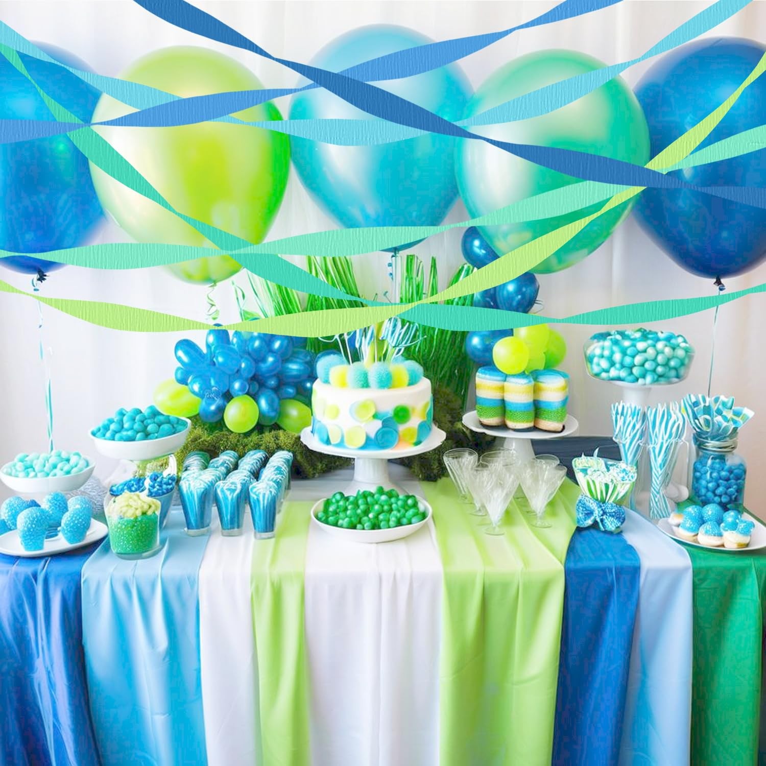 Crepe Paper Streamers Blue Green Party Graduation Birthday DIY 6 Rolls 492ft