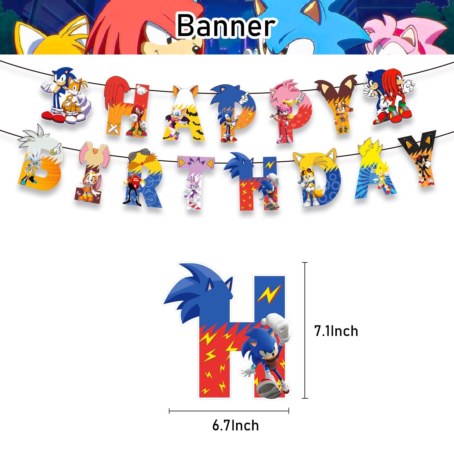 Sonic the Hedgehog Theme Birthday Party Supplies Set Banner Balloon Cake Toppers