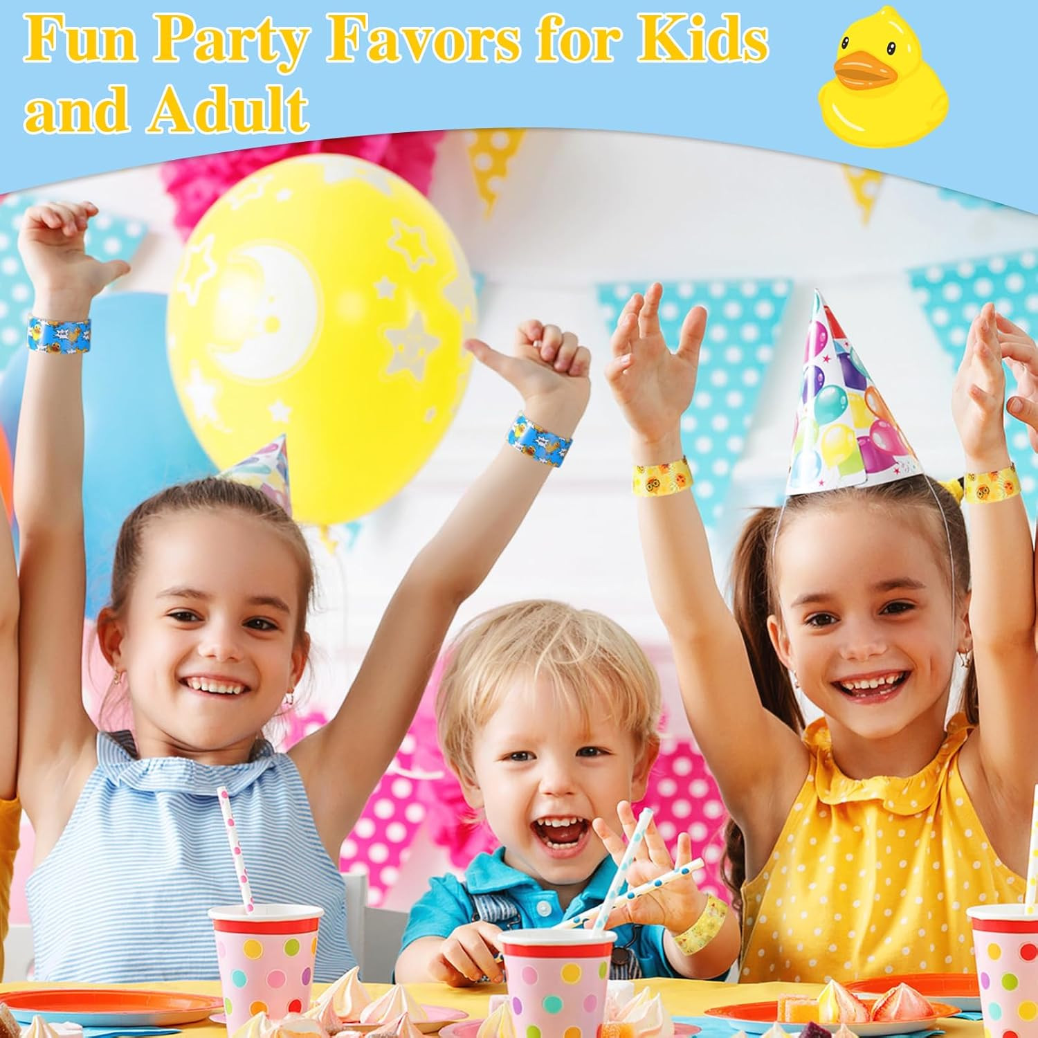 100 Pcs Duck Party Favors Duck Slap Bracelets for Kids Slap Wristbands Bulk for