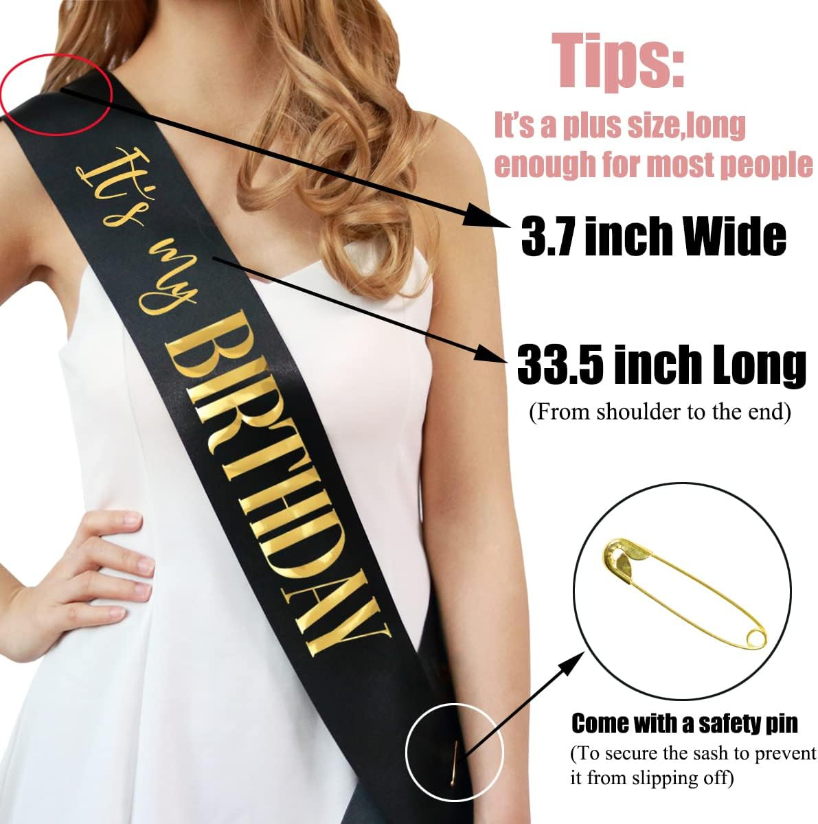 2 Pack It’S My Birthday Sash for Women,Black and White Sashes with Gold and Rose