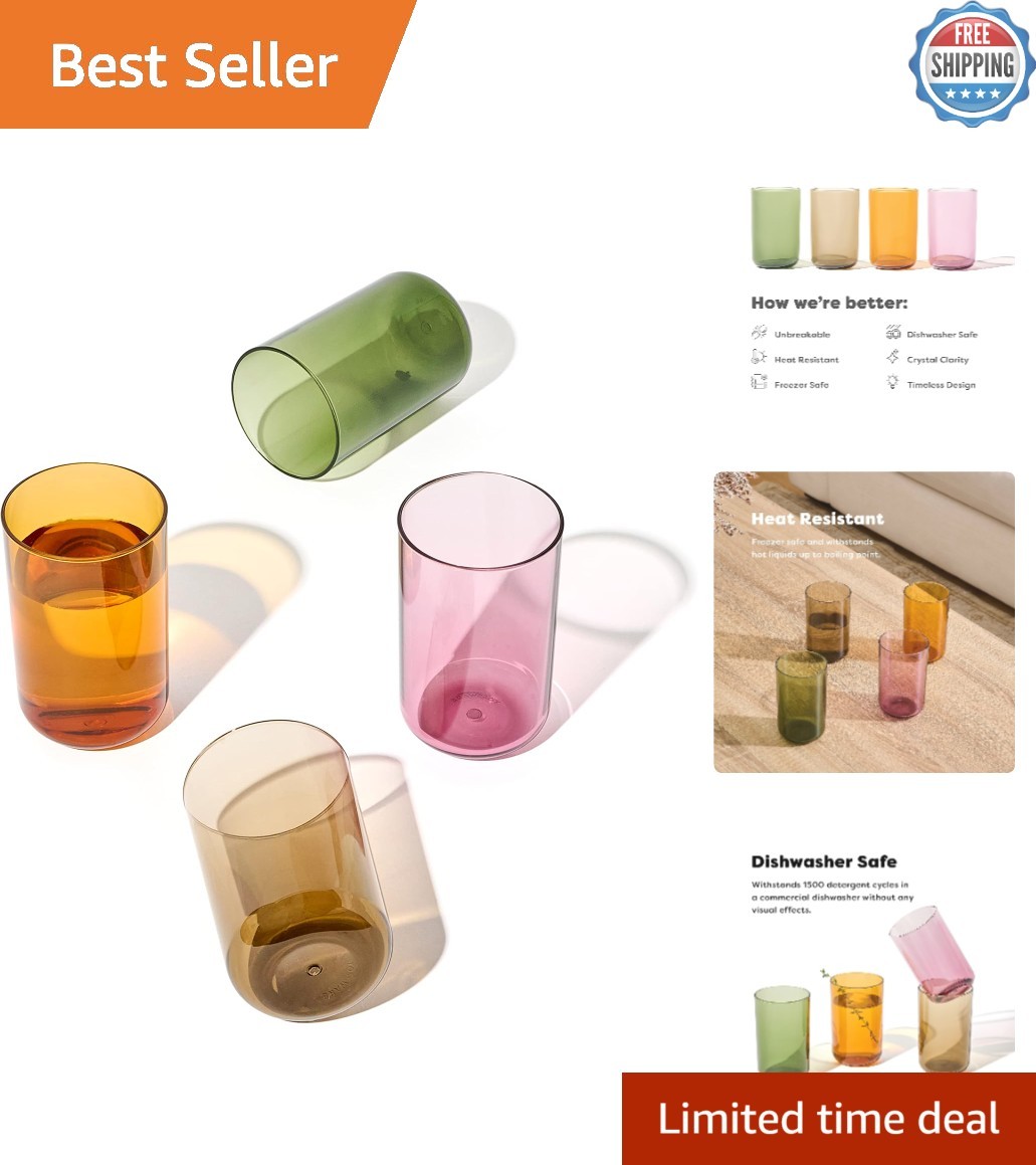Dishwasher Safe 10oz Tumblers – Unbreakable Set of 4 for Worry-Free Celebrations