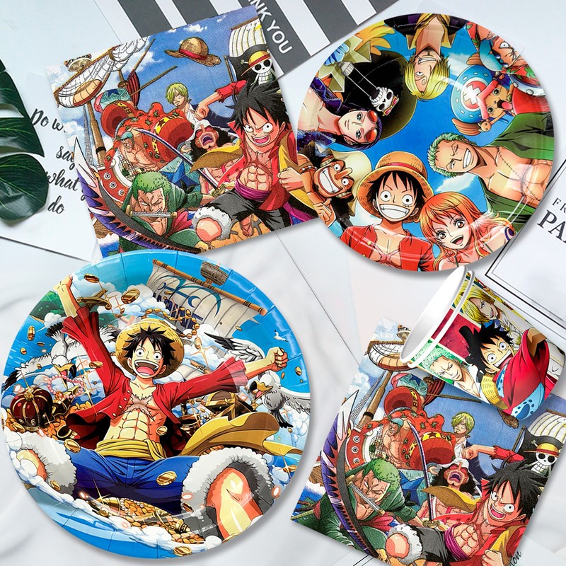 112 Pcs One Piece Party Decorations and Tableware Set Backdrop Plates Banner