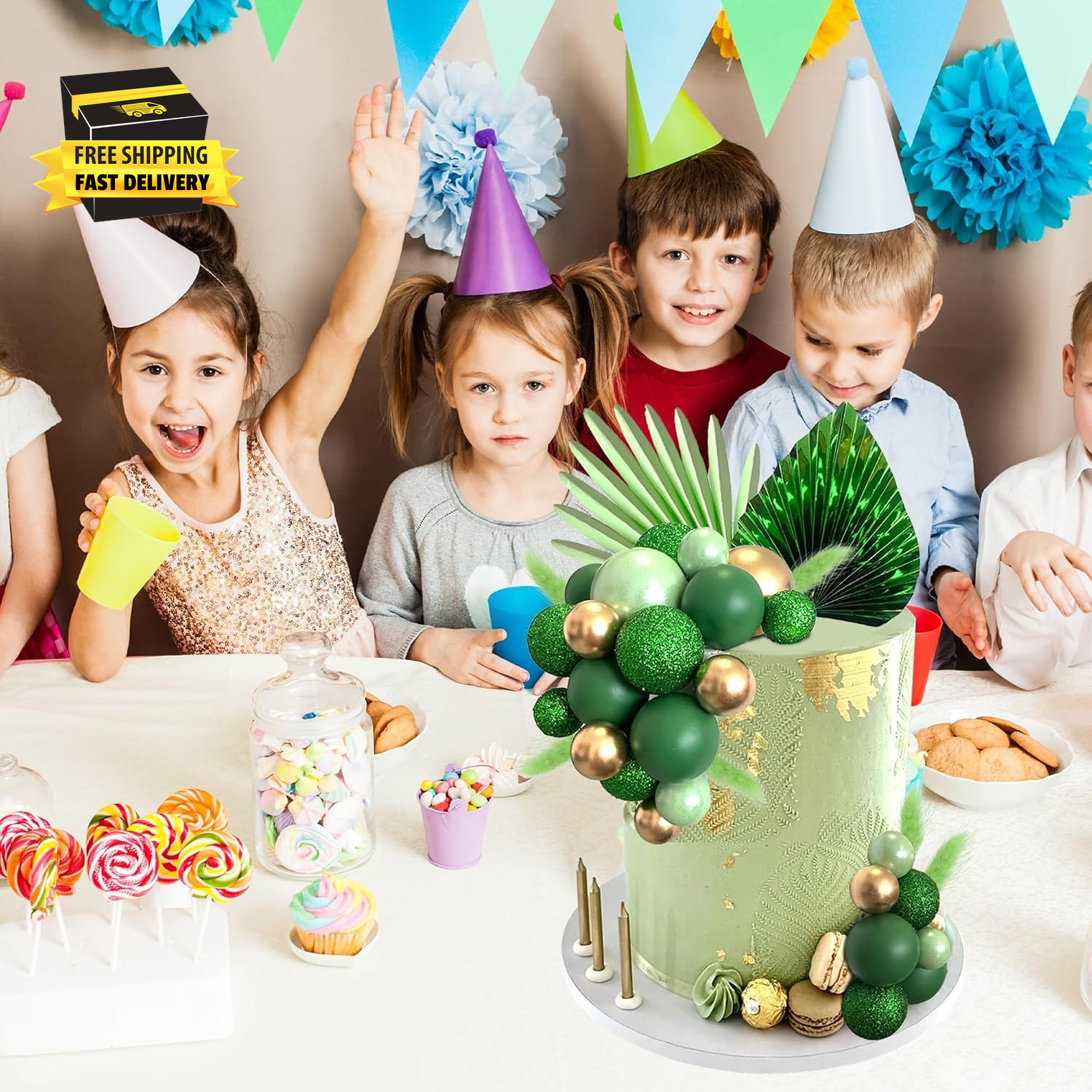 38 PCS Balls Cake Toppers Palm Leaves Cake Decorations for Birthday Wedding Baby