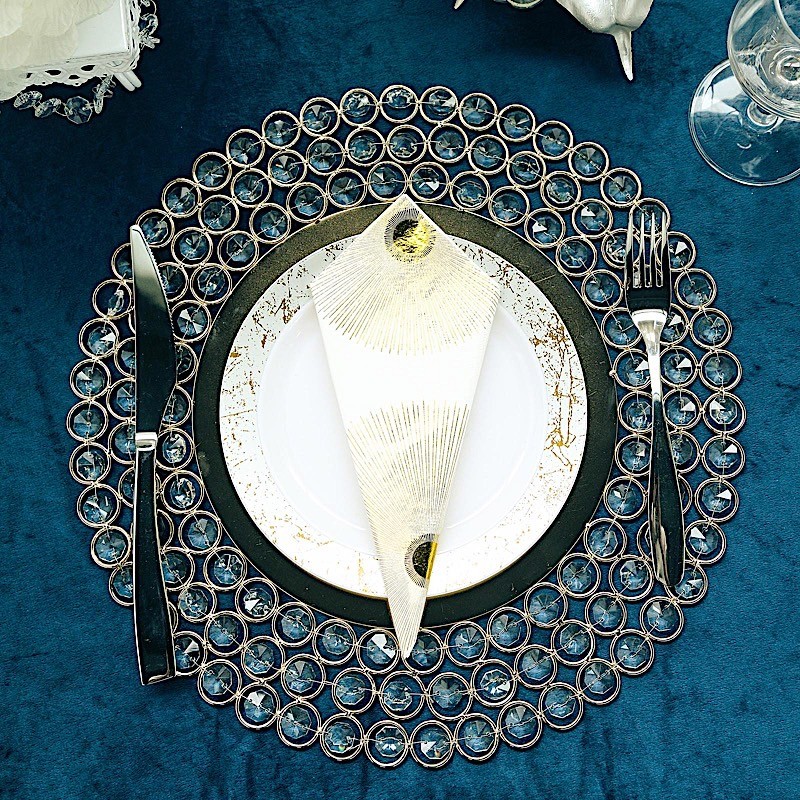 4 GOLD 14″ Metal Crystal Beaded Round Charger Plates Wedding Party Supplies