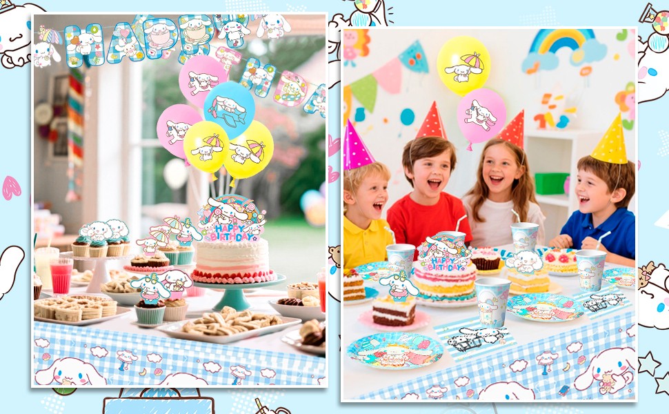 Sanrio Cinnamoroll Party Decoration Birthday Supplies Balloons Tableware Banner