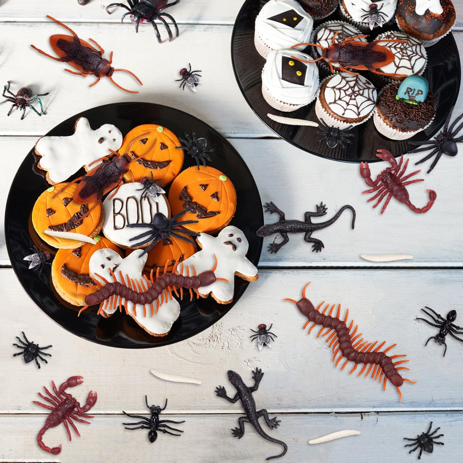 130 PCS Realistic Plastic Bugs Trick Toys, 9 Types Prank Fake Insects Cockroache