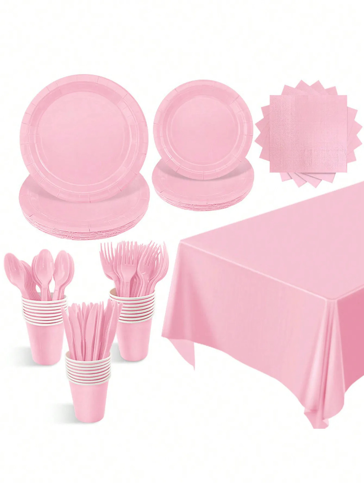 New Solid Color Party Set Light Pink Disposable Tableware Paper Cup Paper Plate