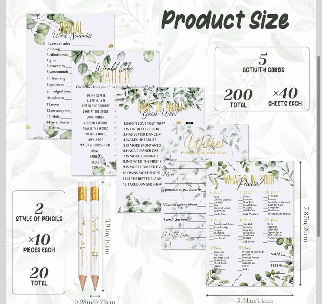 Tinlade 220 Pcs Floral Bridal Shower Game Set for 40 Guests Wedding Games Cards