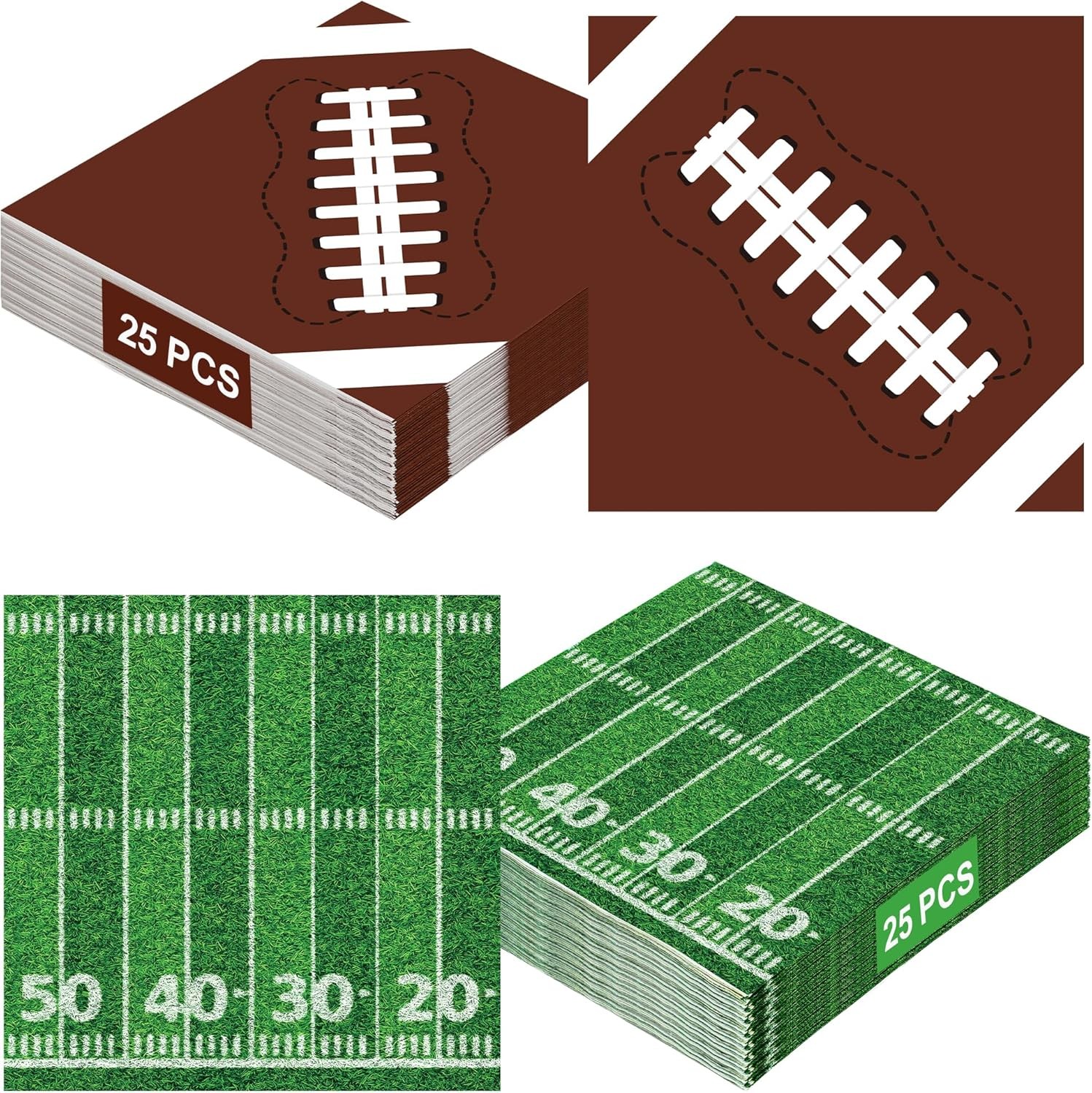 50 PCS Football Party Supplies, 6.5 Inches Football Napkins with 2 Styles, Dispo