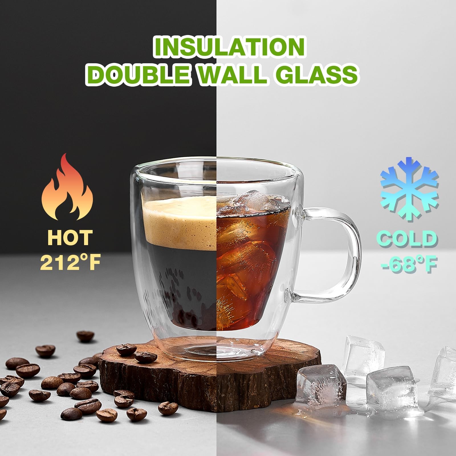 Mfacoy Glass Double Wall Insulated Espresso Cups (Set of 2), 5.4 oz Shots Cup wi