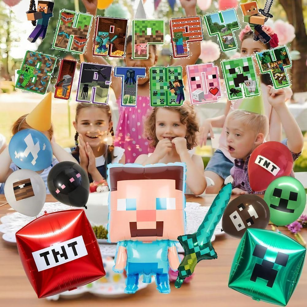 11-Piece Pixel Aluminum Balloon Set – Pixel & Classic Design, Vibrant 3D Cartoon