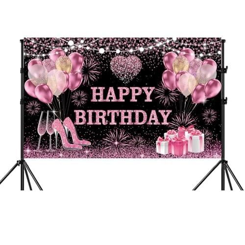 Happy Birthday Party Photography Backdrops Backgrounds | 180×120 cm, Pink Gold