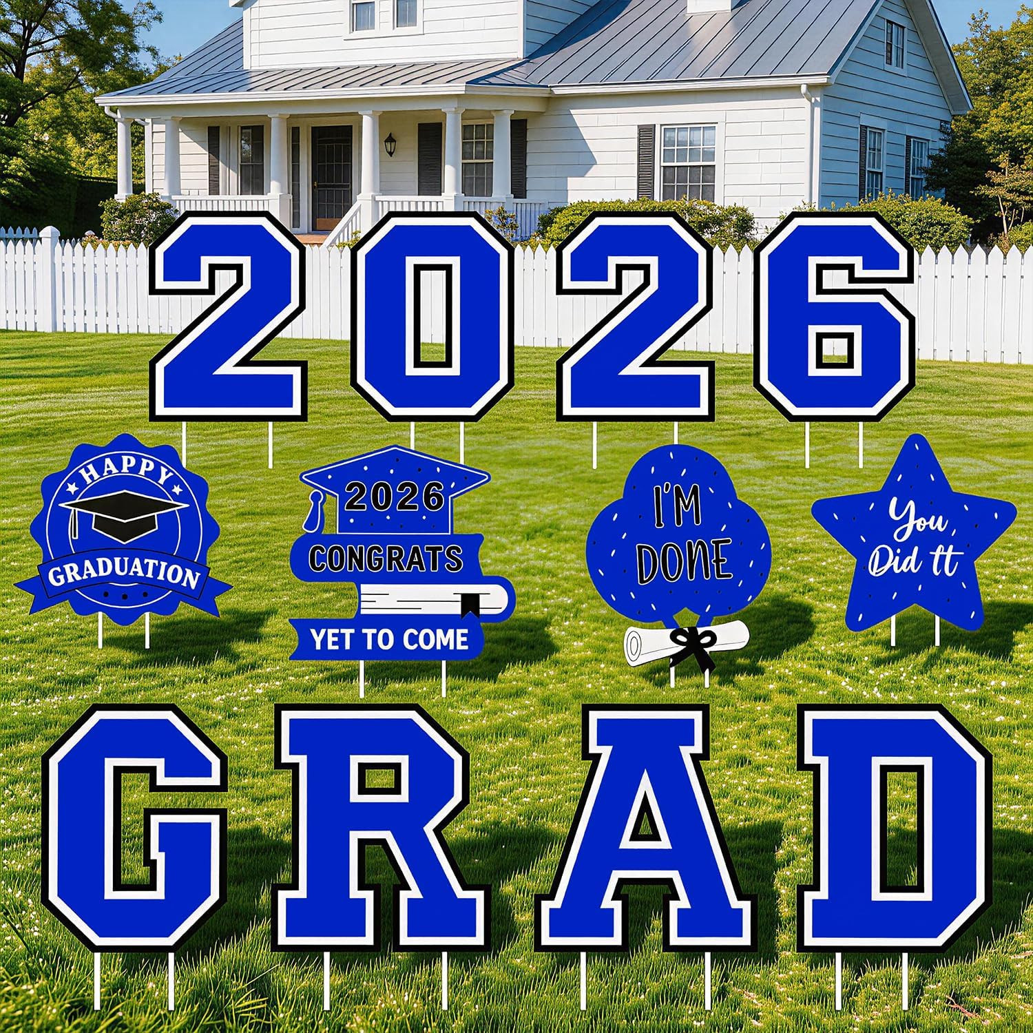 12Pcs 2026 Graduation Yard Signs with Stakes Congrats Grad Outdoor Lawn Decor