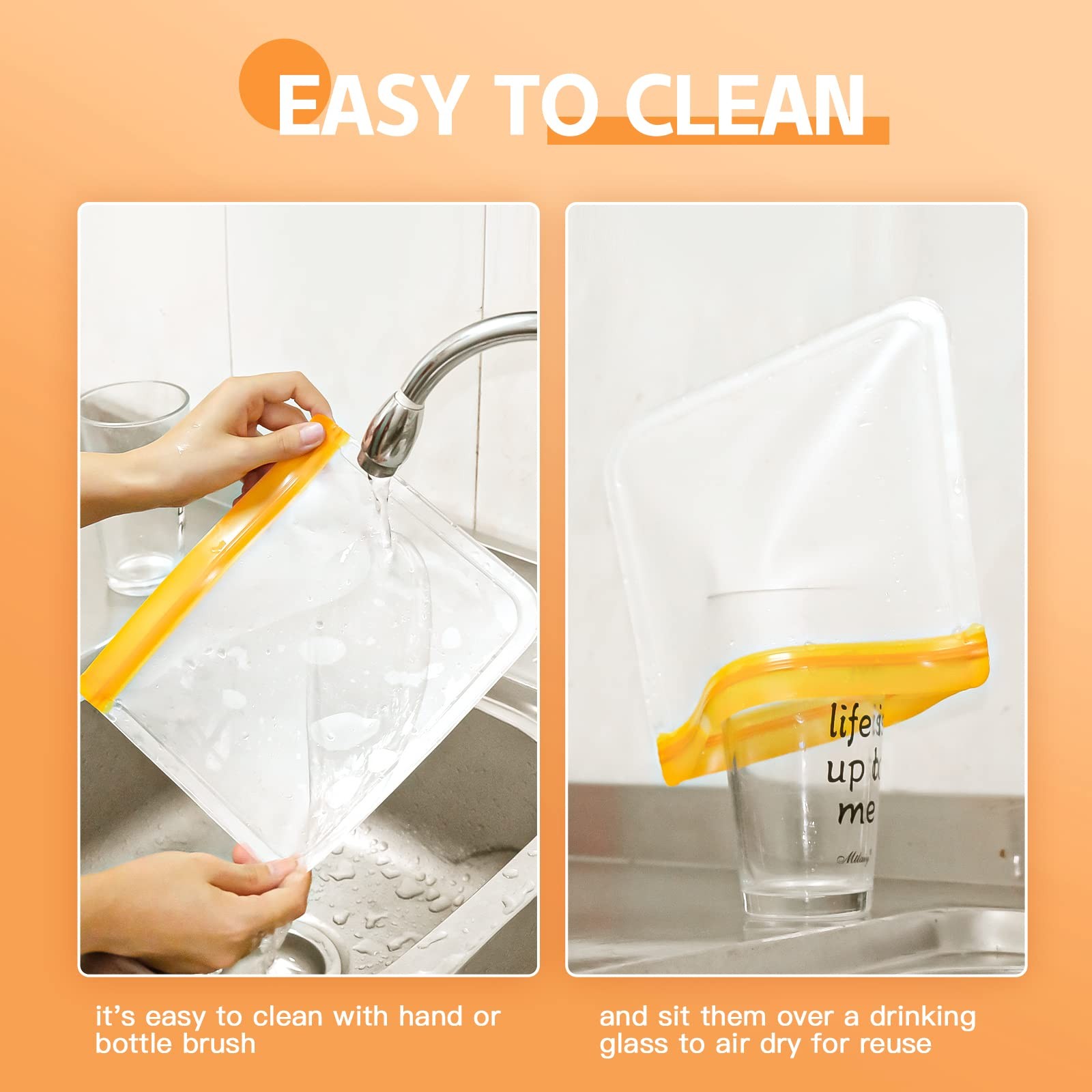 10 Pack Dishwasher Safe Reusable Bags, Leakproof Reusable Freezer Bags, BPA Free