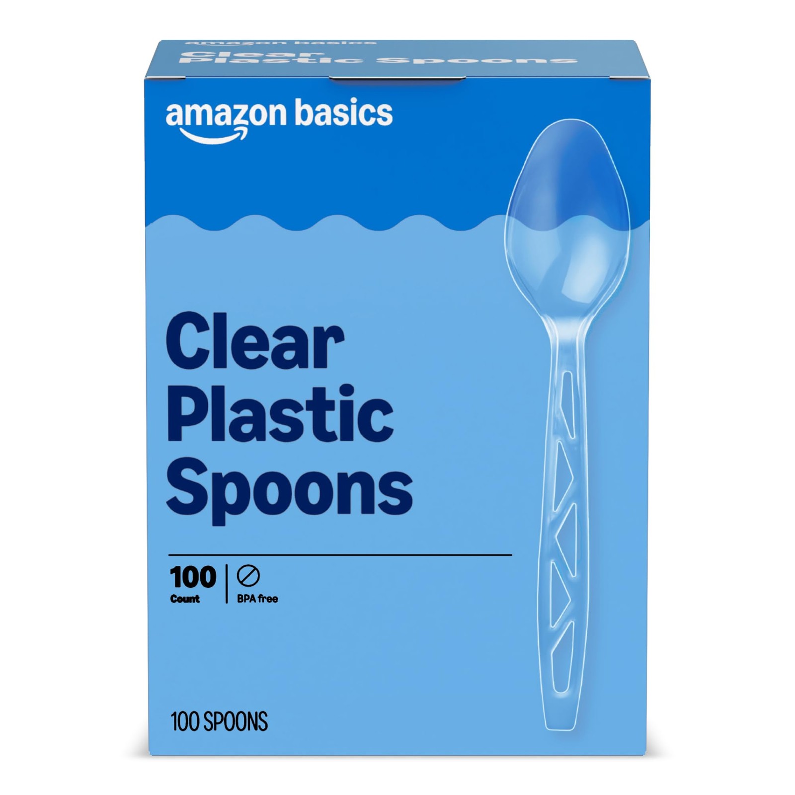 Amazon Basics Disposable Clear Plastic Spoons Premium Quality 100 Count Large