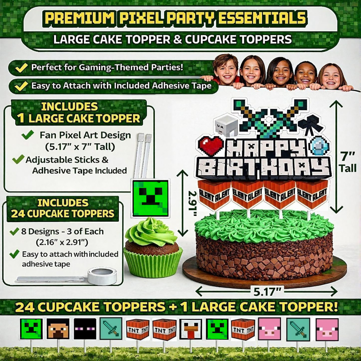 Pixel Birthday Party Decorations, Party Supplies Set Including Banner Tableware
