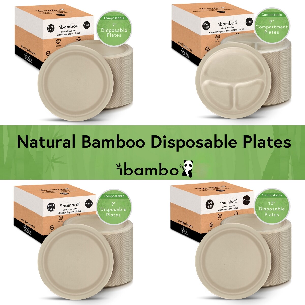 Ibambo Bamboo Disposable Paper Plates – Compostable Plate, PFAS Free