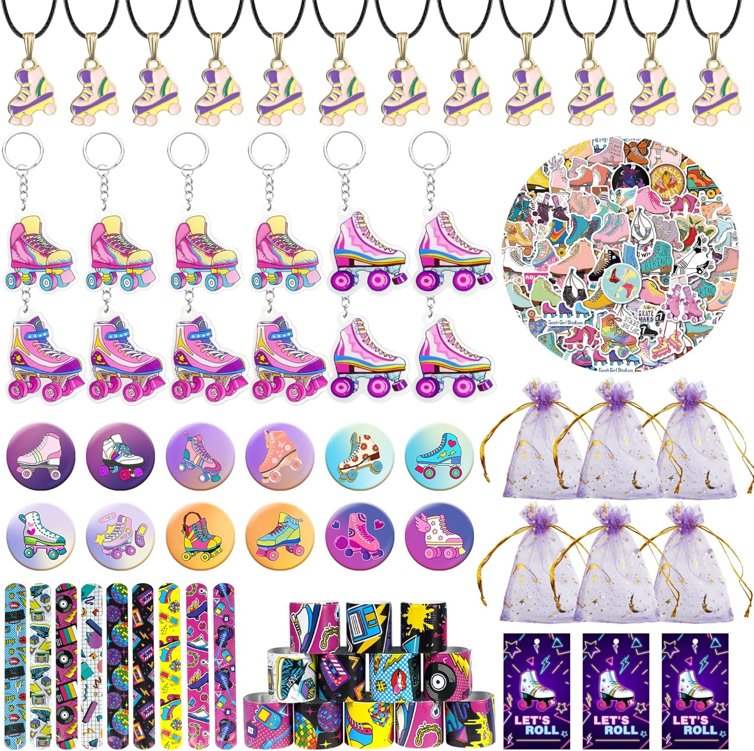 122 PCS Roller Skate Party Favors Skating Party Supplies with Key Chains Button