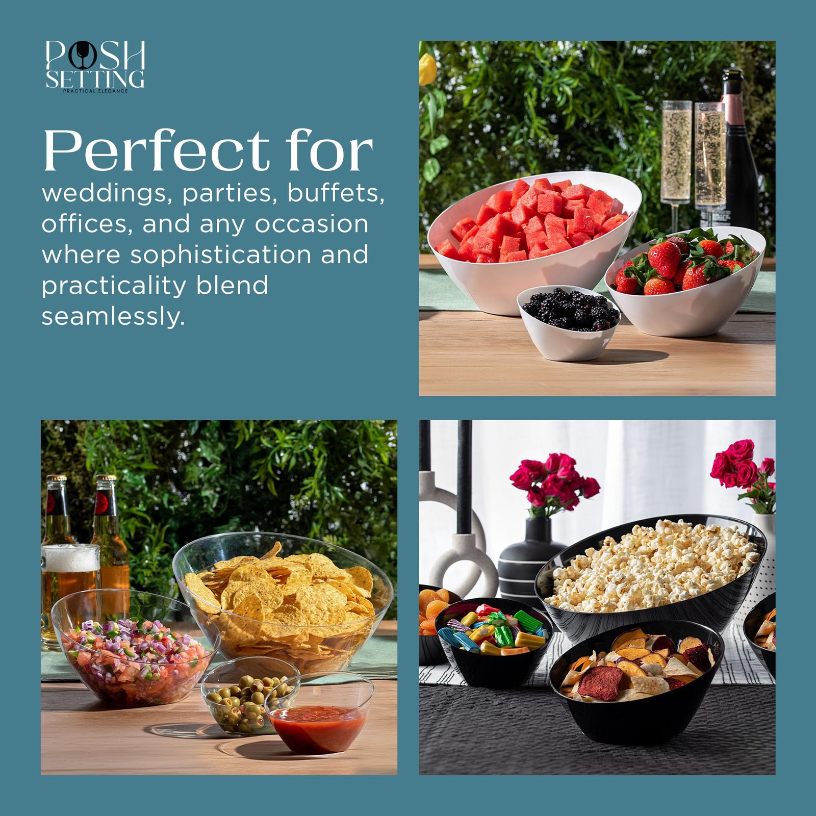 Crystal Clear, Disposable Premium Hard Plastic Medium Angled Bowl, Party, Sal…