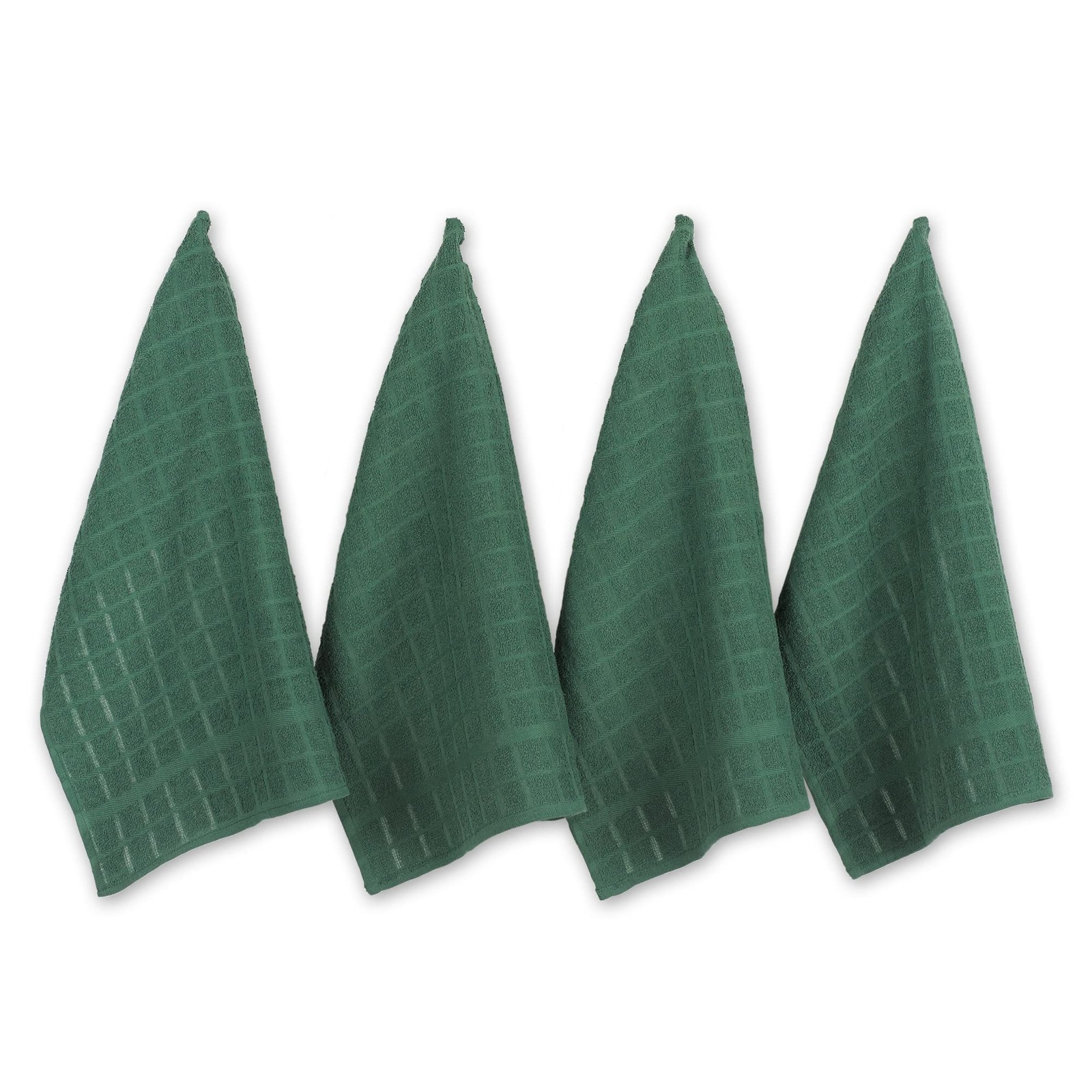 DII Basic Terry Collection Windowpane Dishtowel Set, 16×26, Dark Green Solid, 4
