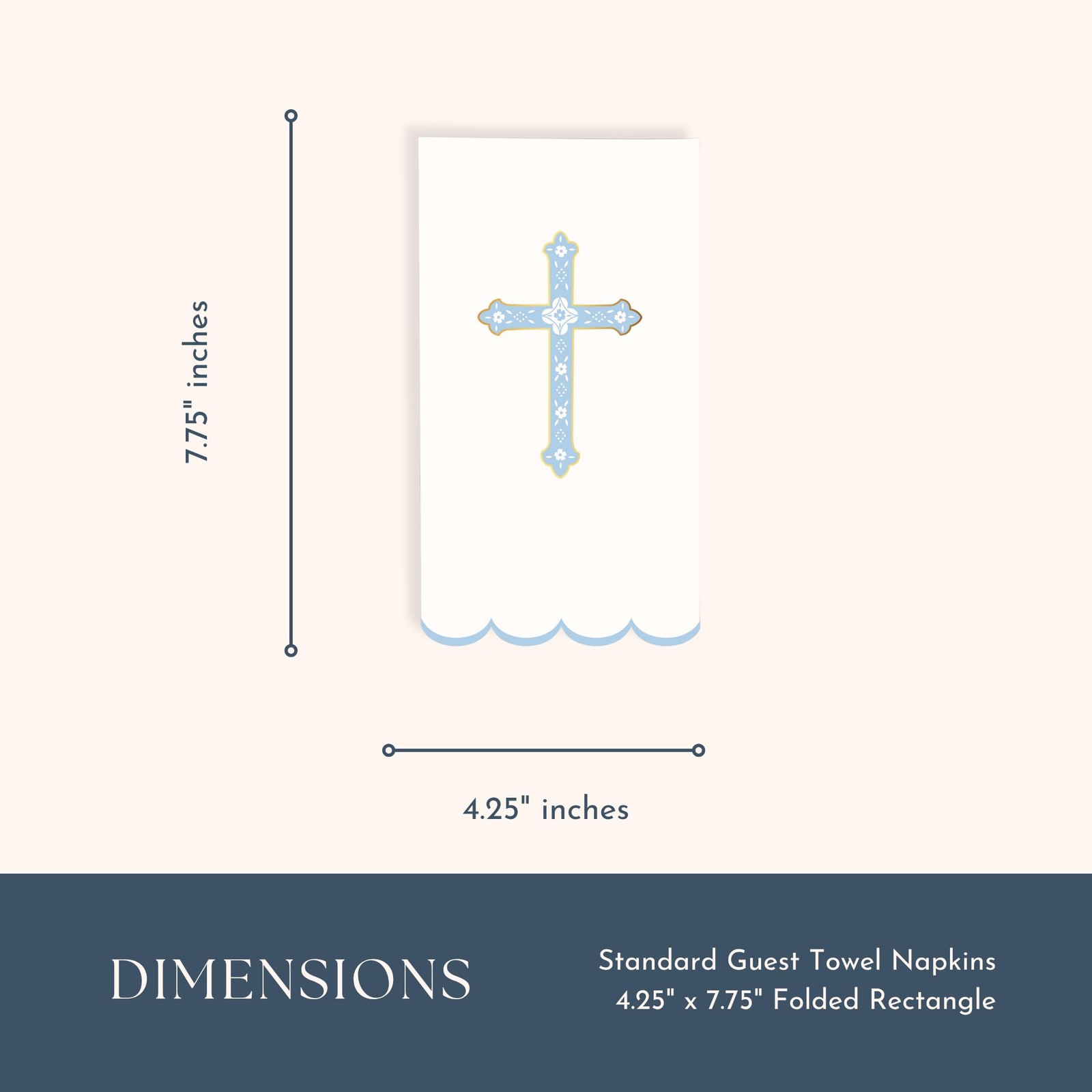 Bonjour Fête Sky Blue Cross Paper Party Guest Towels | 3-Ply Napkins for Bapt…