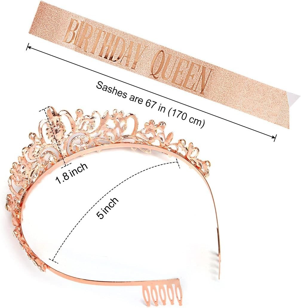 Elegant Rose Gold Birthday Sash and Tiara Set – Perfect for The Birthday Queen