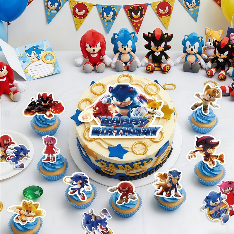 25 Pcs Sonic Cake Topper Sonic Party Decoration Boy Birthday Cake Supplies Set