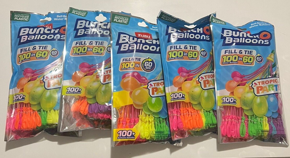 Lot Of 5 Bunch O Balloons Tropical Party Colors New