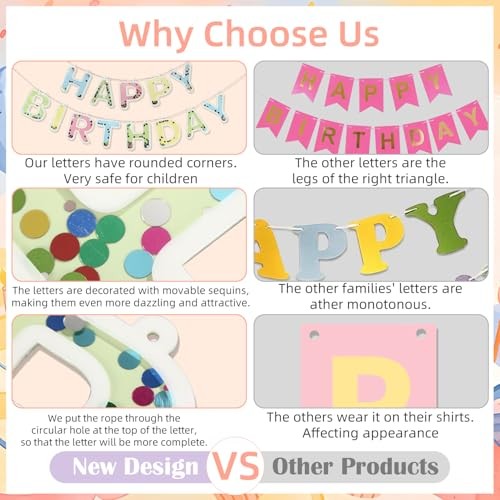 Happy Birthday Banner 6FT – Premium Gold Foil Sequins Happy Birthday Sign for