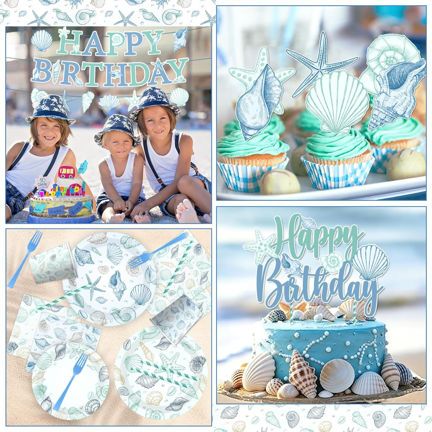 Seashell Birthday Decorations,190pcs Beach Party Supplies Coastal Party Decorati